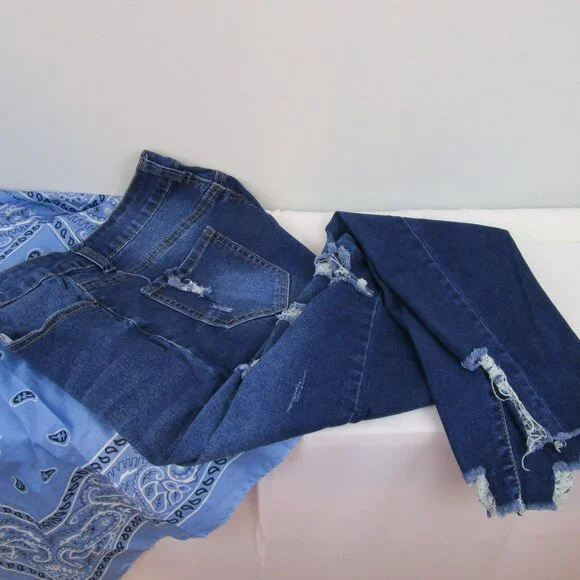 Bamboo Distressed High Rise Stretch Skinny Jeans - Picture 4 of 14